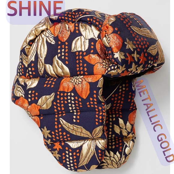 FREE PEOPLE METALLIC GOLD NAVY/MARIN 6 PANEL TRUCKER HAT RARE SOLD OUT - Picture 6 of 8